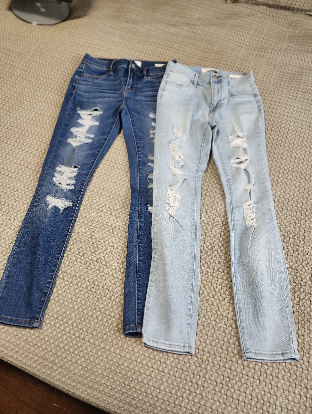 PacSun Women’s Distressed Skinny Jeans - Dark Blue & Light Blue Size 25